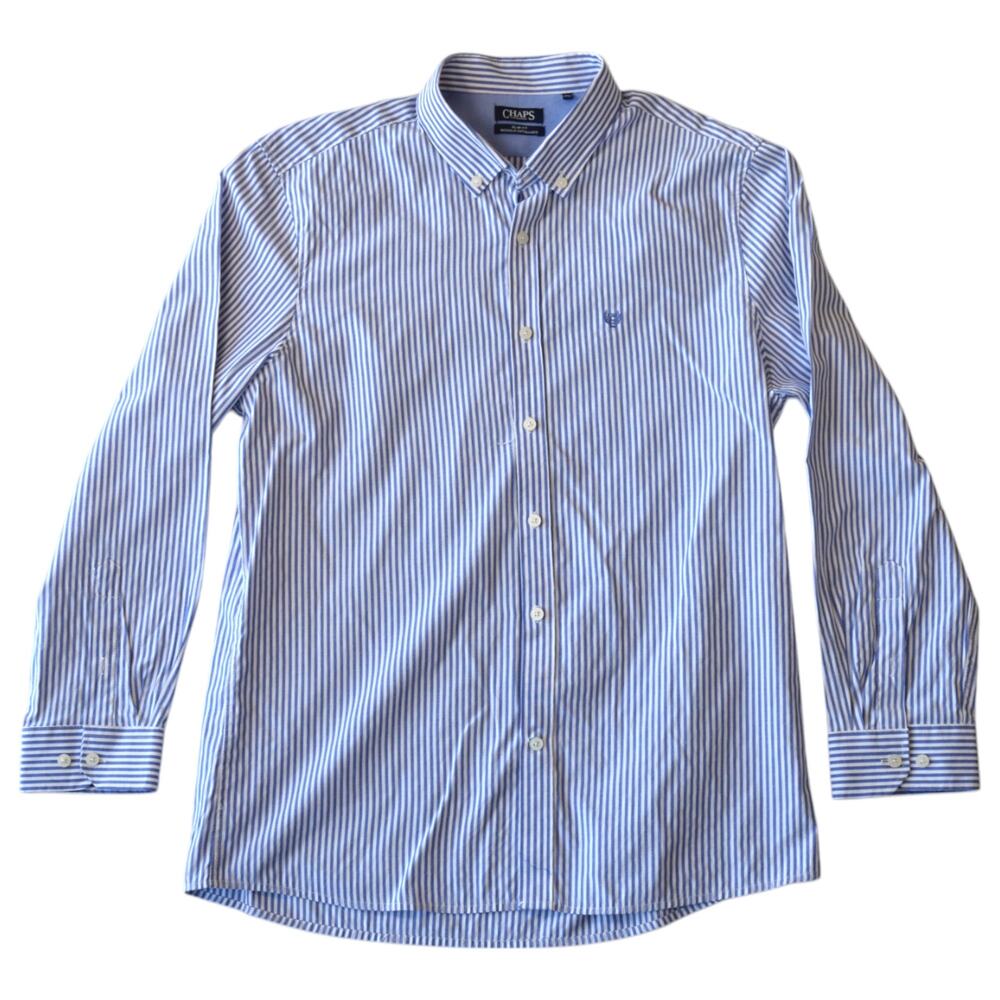Chaps Slim Fit Blue & White Striped Button-Down Shirt, Long Sleeve
